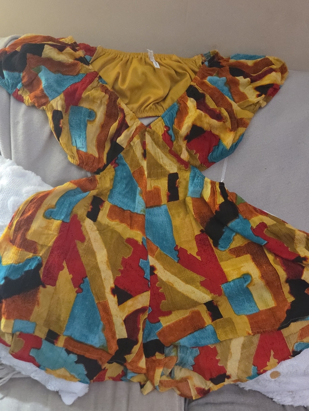 Colorblock V-Neck Short Sleeve Romper - Multicolor